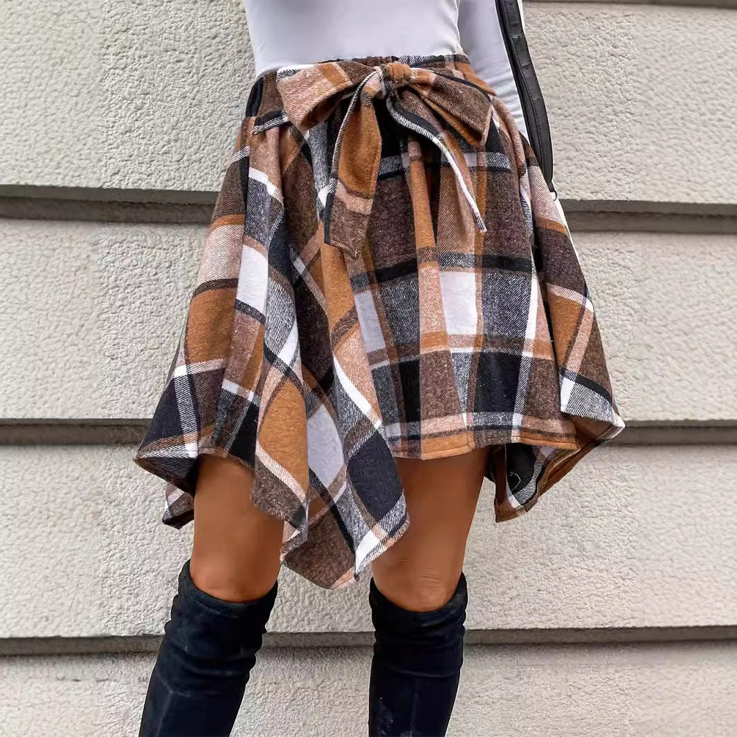 Amazon cross-border Europe and the United States 2024 autumn/winter new women's casual skirt spliced plaid belt skirt