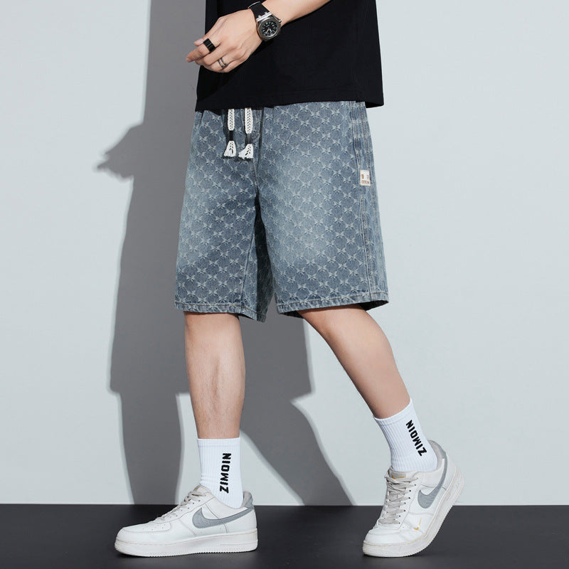 Short en denim imprimé pour homme Taille élastique, coupe courte et légère, style tendance et décontracté
