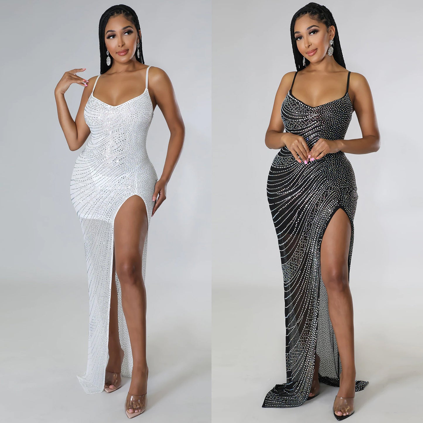 2025 Robe sexy à bretelles pour femmes avec strass, style célébrité, soirée et nightclub, tendance européenne et américaine