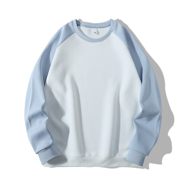 Sweat à manches longues homme en tissu épais, coupe droite, color-blocking tendance, manches raglan, col rond, confortable et unisexe.