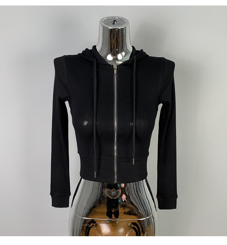 Cardigan court ajusté à capuche Style sexy avec grand zip, coupe près du corps et décolleté audacieux, petit sweat léger tendance