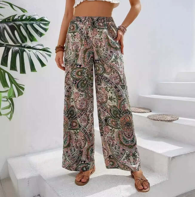Spot European and American Amazon hot new products bohemian paisley print wide-leg pants women's women's pants