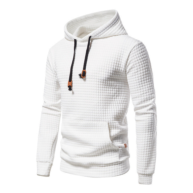 Sweat-shirt homme décontracté coupe européenne, tissu matelassé à motif carreaux, style jacquard, capuche intégrée, confortable et adapté aux looks urbains.