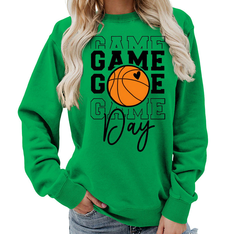 Sweat-shirt femme imprimé "Game Day" Coupe ample et décontractée, col rond, parfait pour lautomne et lhiver, style européen tendance