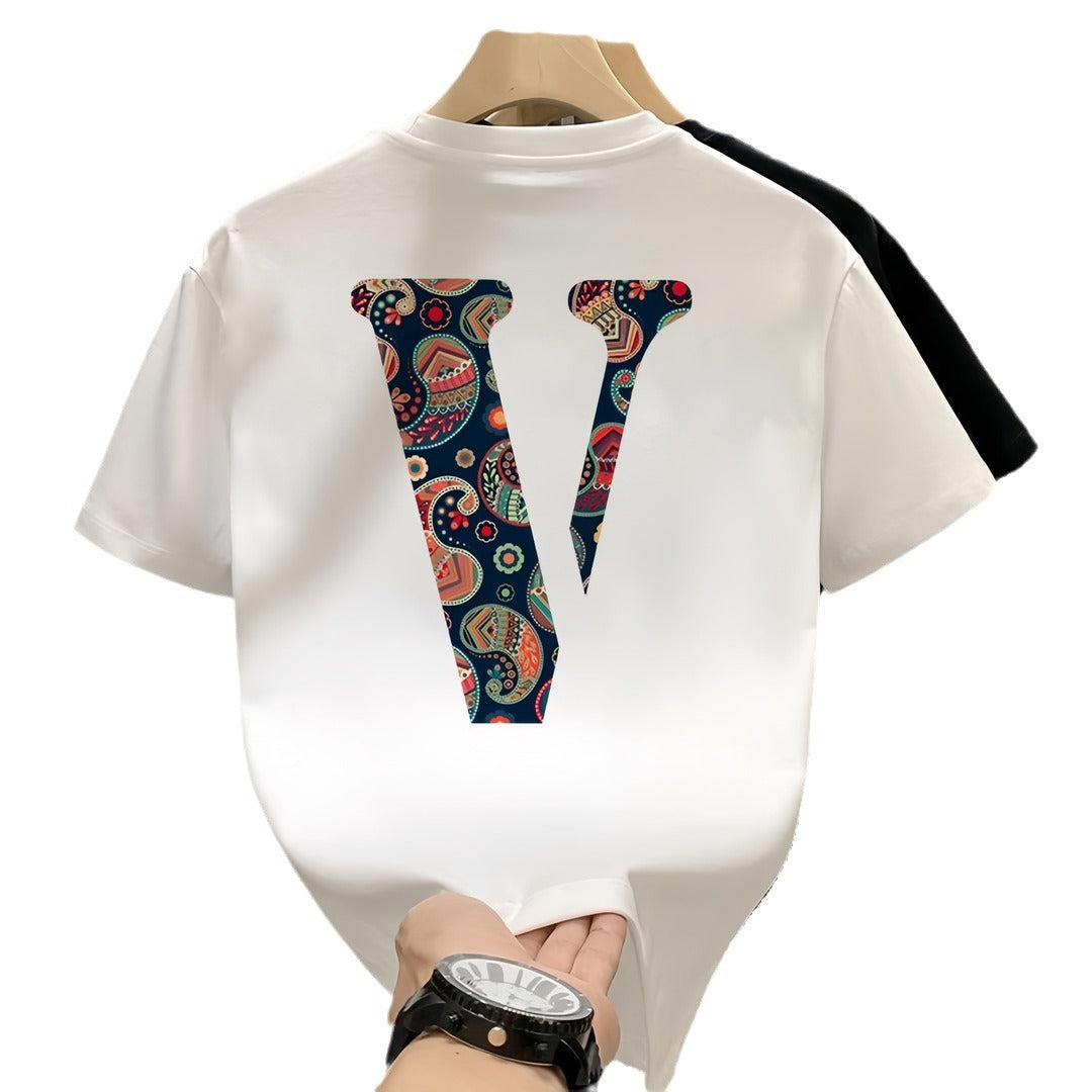 T-shirt homme en coton épais manches courtes, col rond, style tendance et décontracté