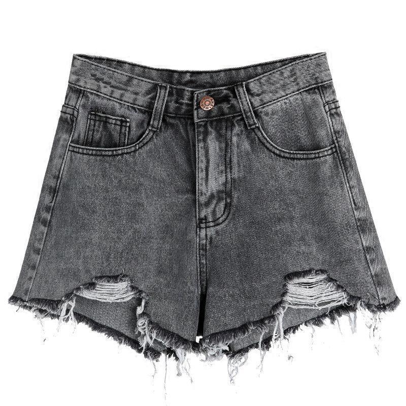Short en Jean Femme Taille Haute, Évasé & Effet Usé