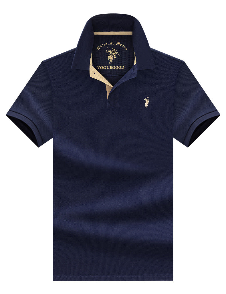 Polo homme en coton mercerisé manches courtes, col à revers, qualité premium