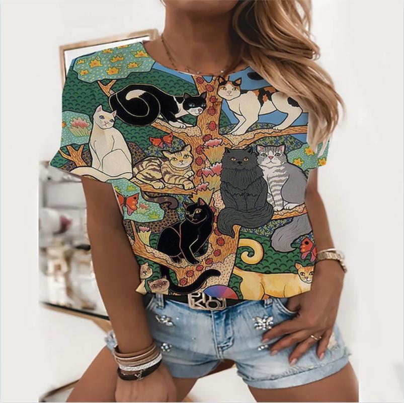 Personalized Animal Print Casual Fashion V-neck Short Sleeve