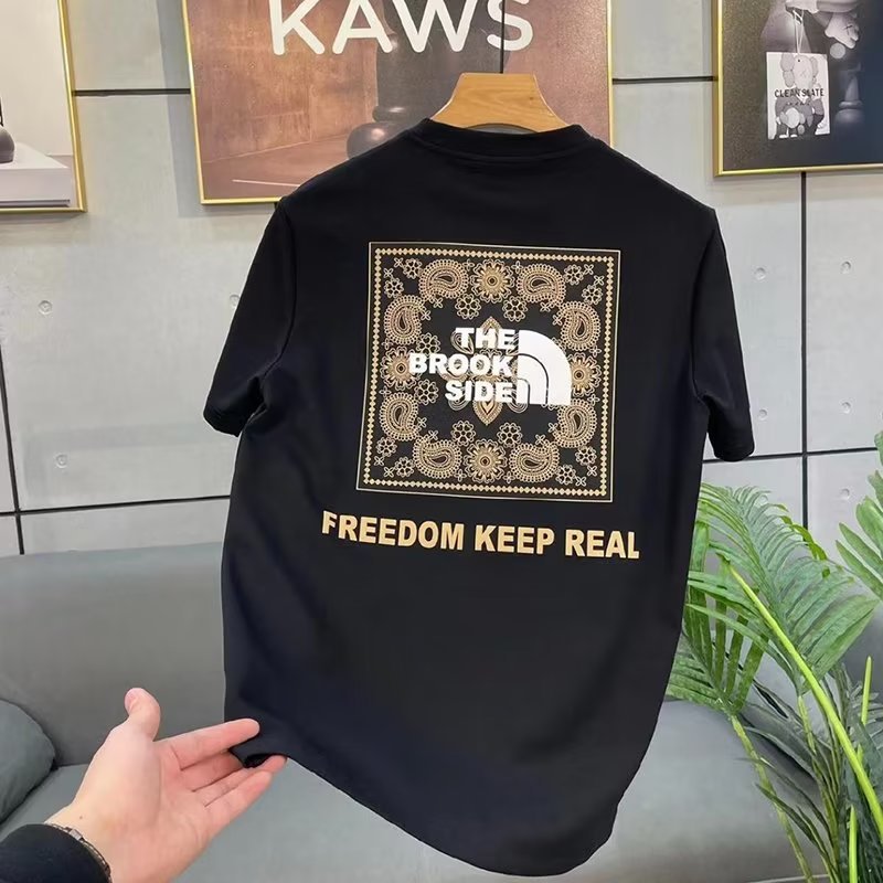 Round neck, five-quarter sleeves, trendy fashion, brand t-shirt, men's standard, summer, cityscape, letters, youth, fashion, everyday