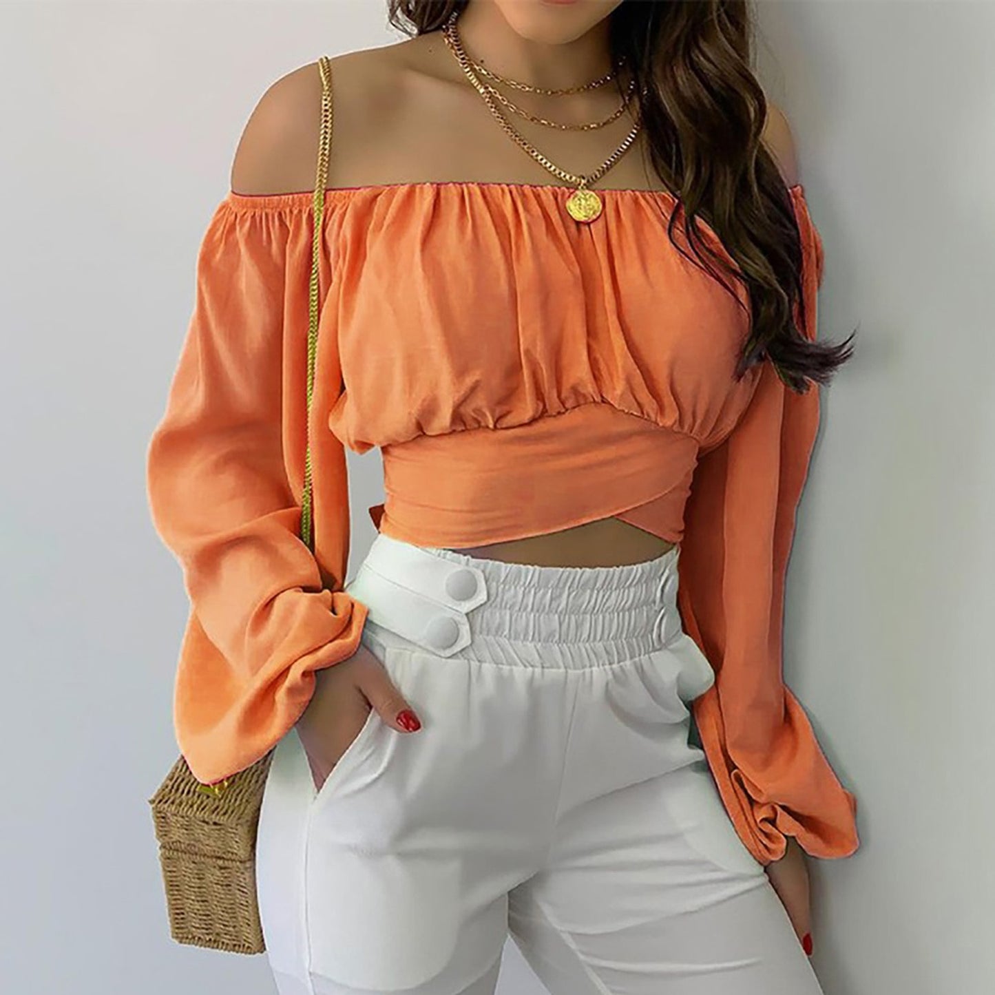 Top à Épaules Dénudées Style Croisé Tendance