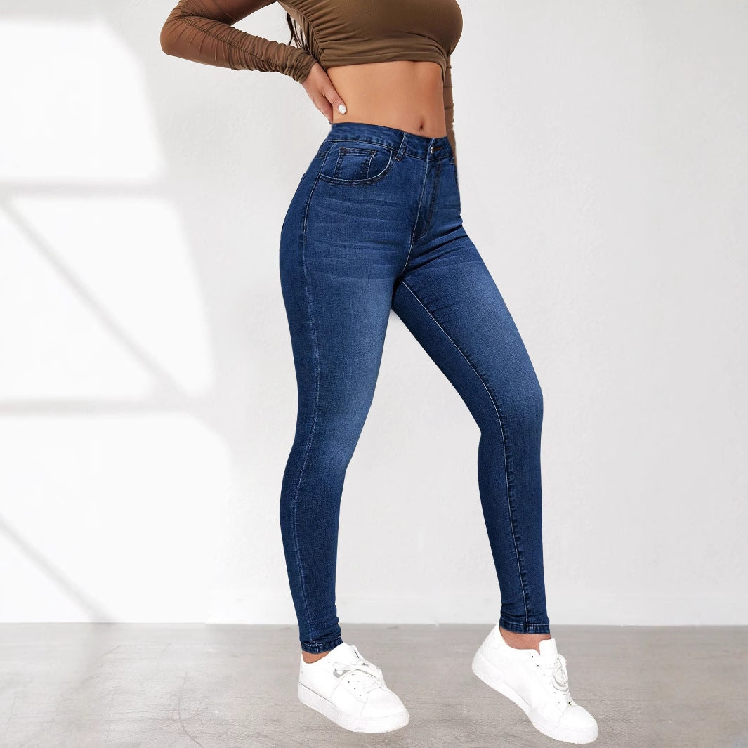 Jean skinny femme tendance Taille haute sexy, effet push-up, extensible, coupe jambe fine, en stock