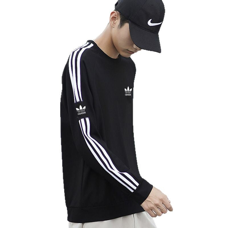 Sweatshirt Unisexe Col Rond avec Broderie Trèfle & Trois Bandes