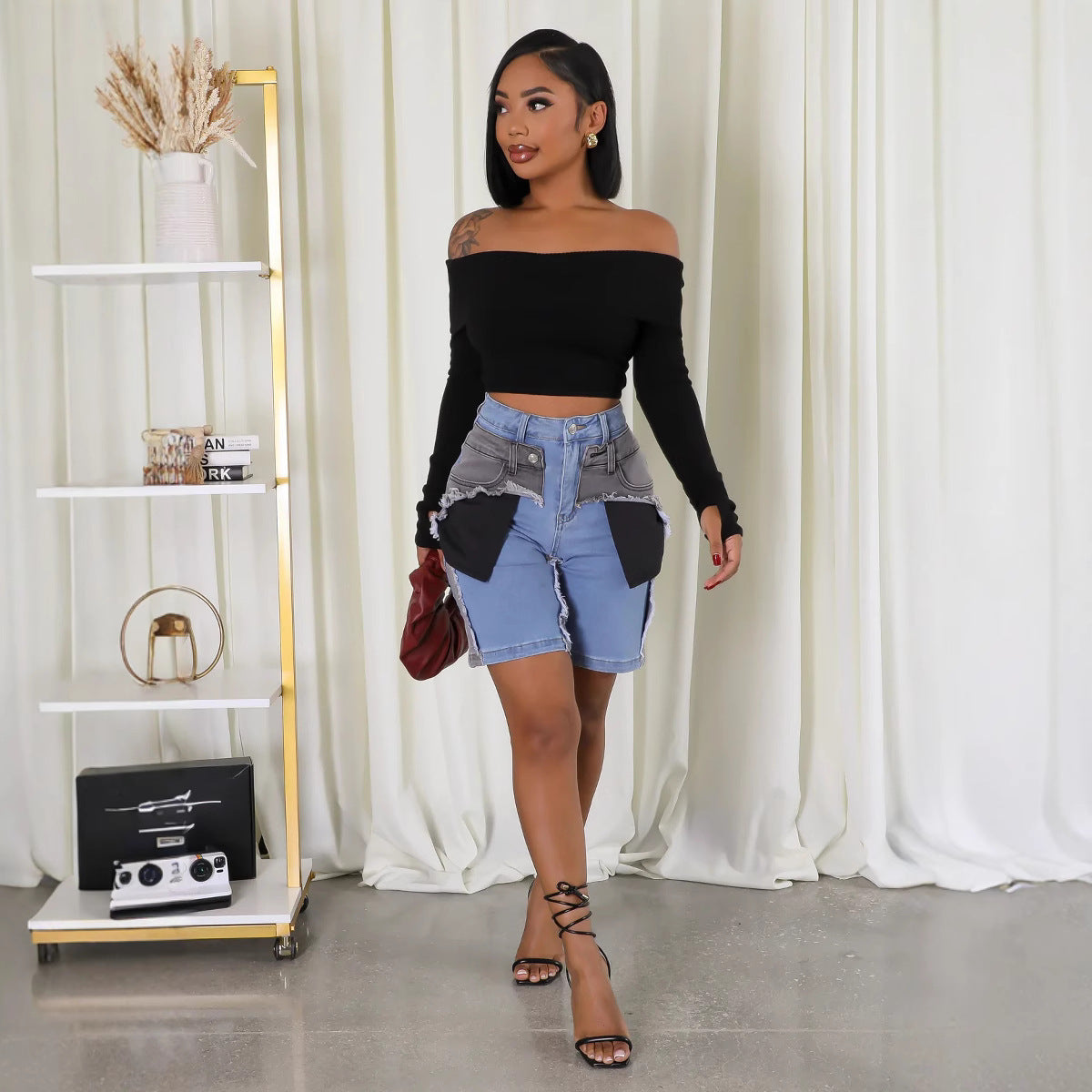 Jean Femme Droit Déchiré Taille Haute & Détail Effiloché