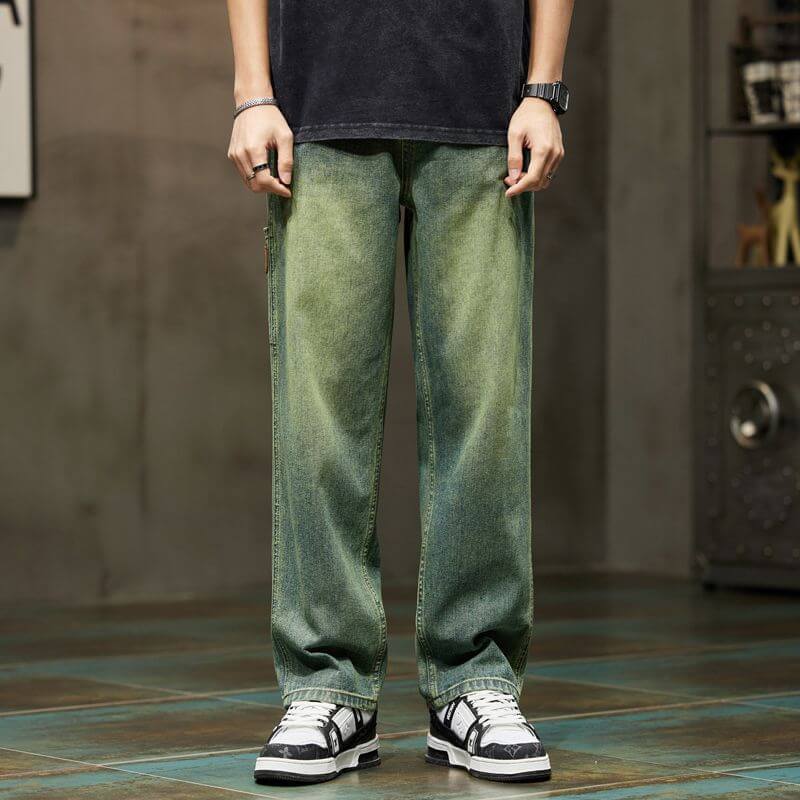Korean version of cargo jeans spring and autumn new men's loose and versatile straight pants trend high-waisted men's pants four seasons