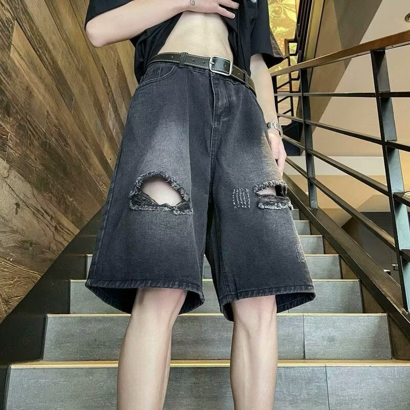 Short en jean déchiré pour homme Style urbain, coupe large et décontractée, tendance et moderne