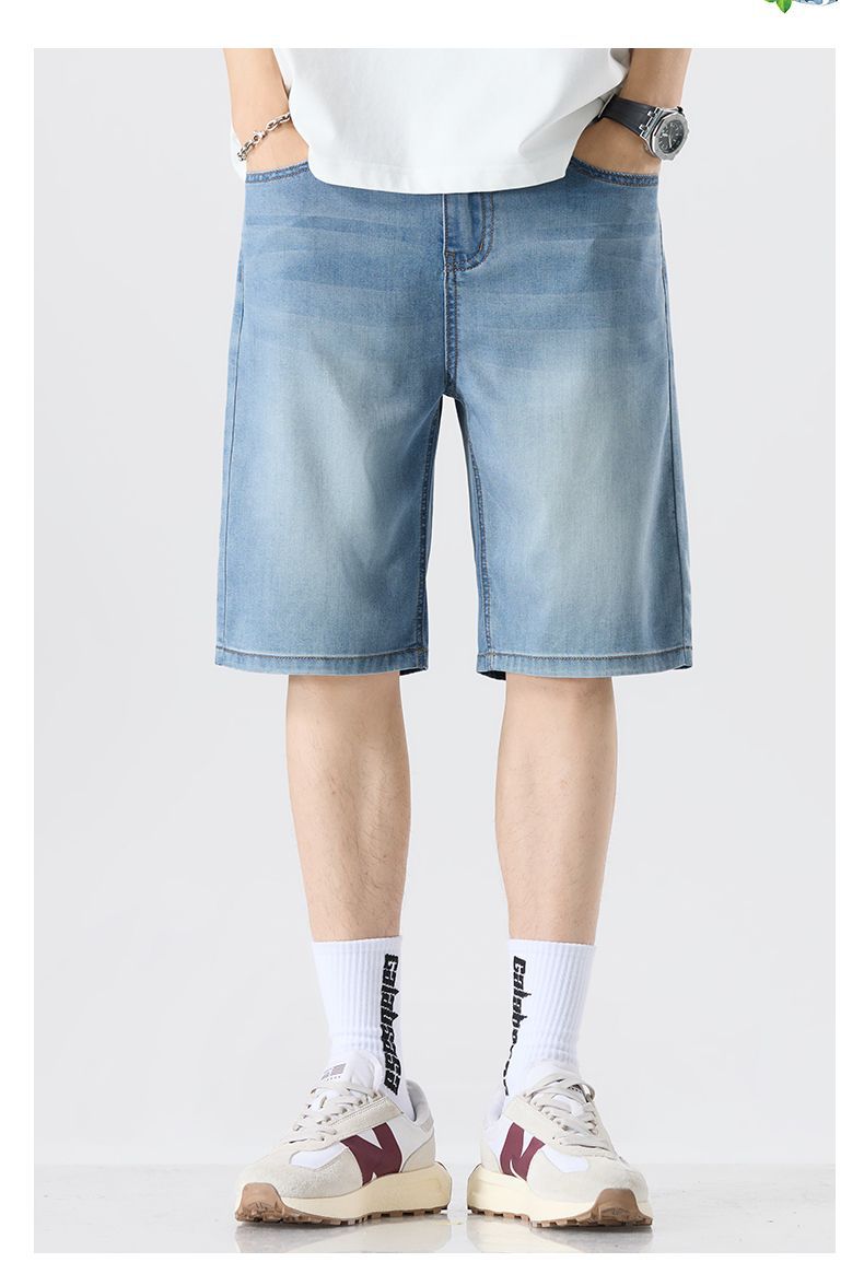 Short mi-long en denim Tencel pour homme Taille élastique, coupe ample et tendance, style décontracté