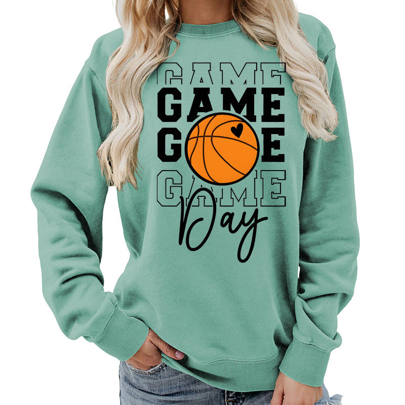 Sweat-shirt femme imprimé "Game Day" Coupe ample et décontractée, col rond, parfait pour lautomne et lhiver, style européen tendance