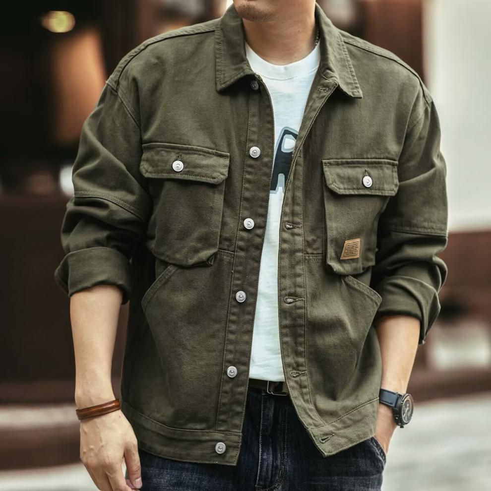 Veste en jean rétro pour homme style américain, épaisse et délavée, inspiration workwear