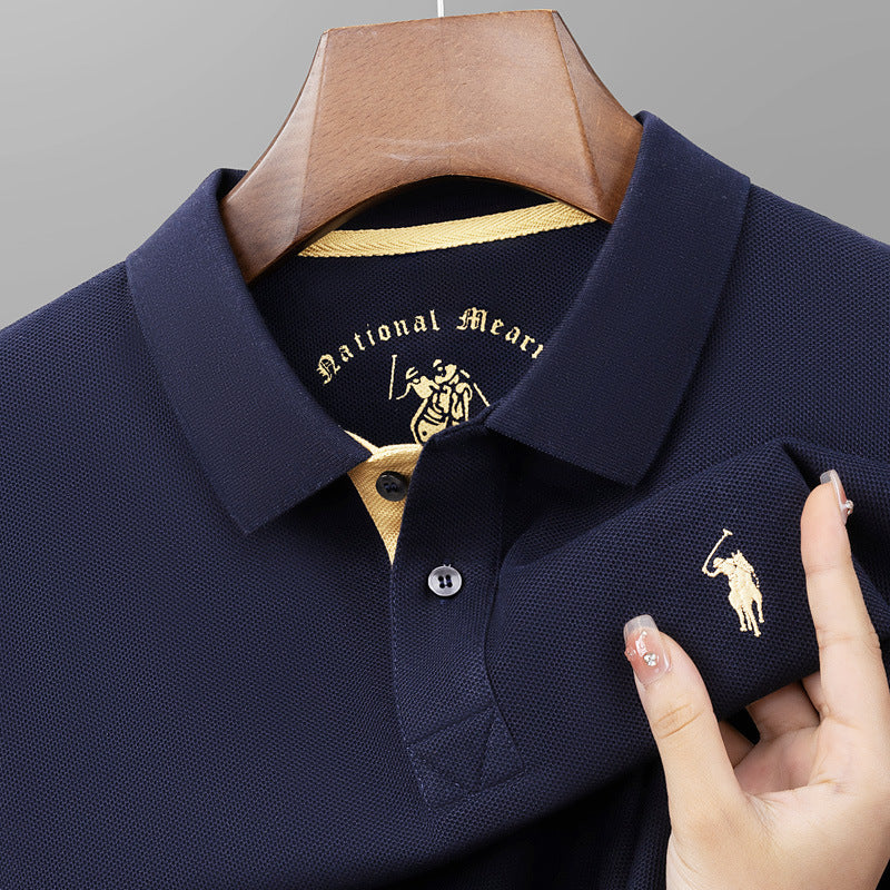Polo homme en coton mercerisé manches courtes, col à revers, qualité premium