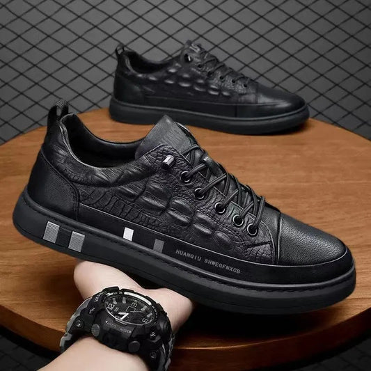Chaussures blanches en cuir pour homme  imprimé crocodile, souples et antidérapantes