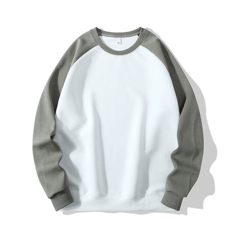 Sweat à manches longues homme en tissu épais, coupe droite, color-blocking tendance, manches raglan, col rond, confortable et unisexe.