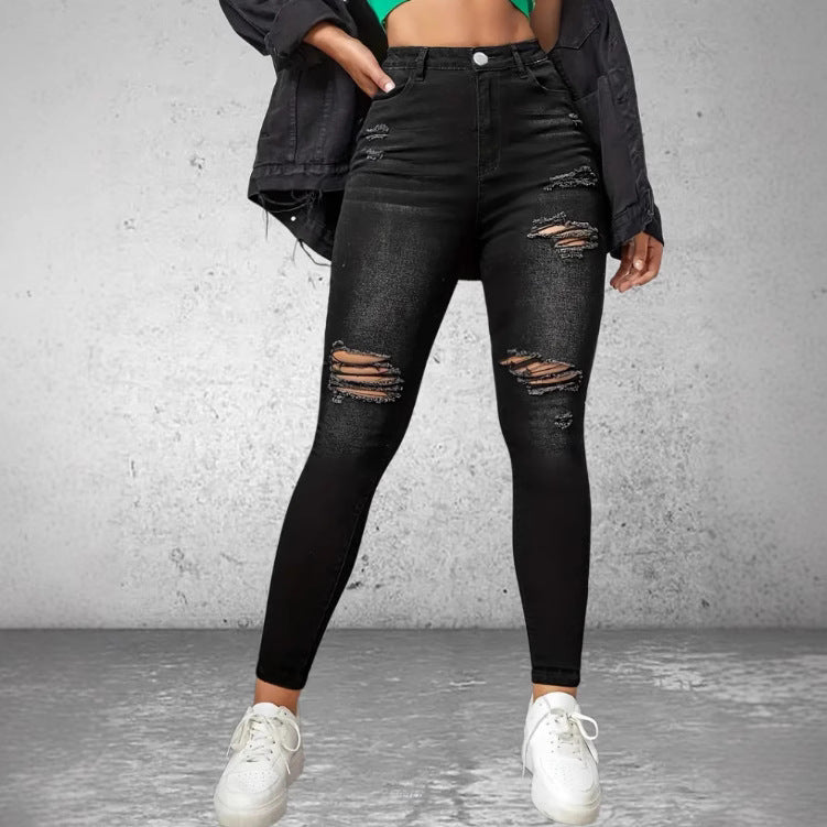 Jean Slim Stretch Femme à Découpes Style Urbain & Tendance