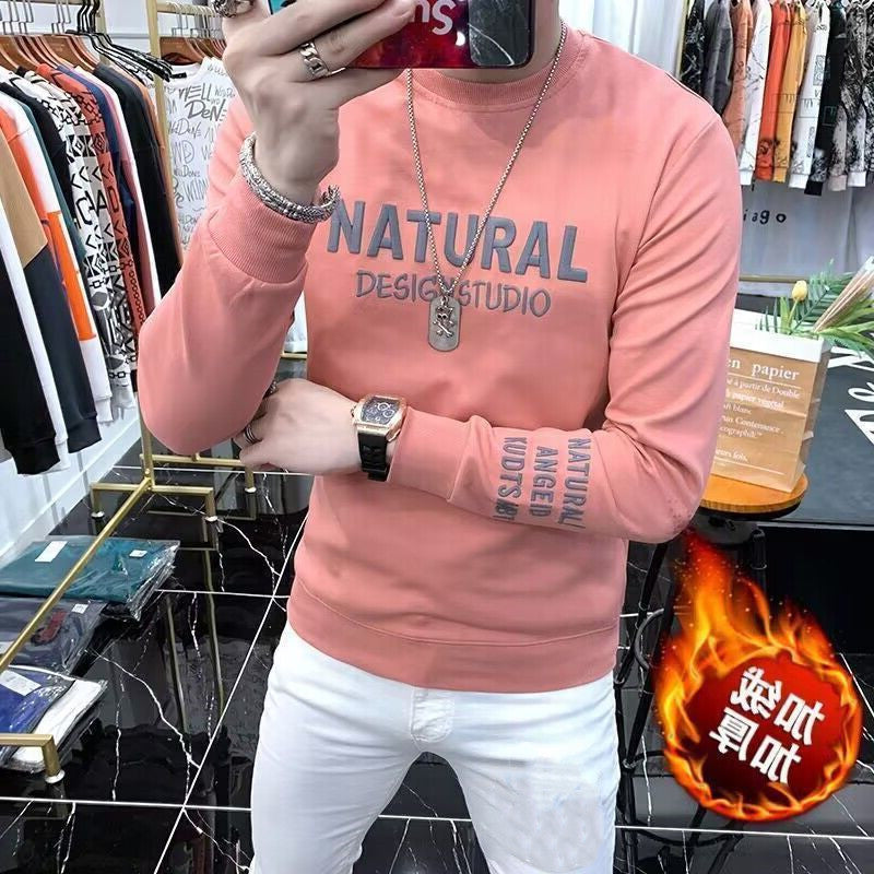 Sweat-shirt homme haut de gamme tissu épais, intérieur molletonné, manches longues, coupe tendance pour mi-saison, idéal comme couche de base par temps frais.