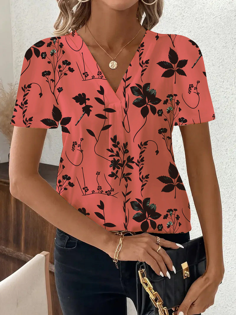 T-shirt Femme Imprimé Col V & Style Décontracté