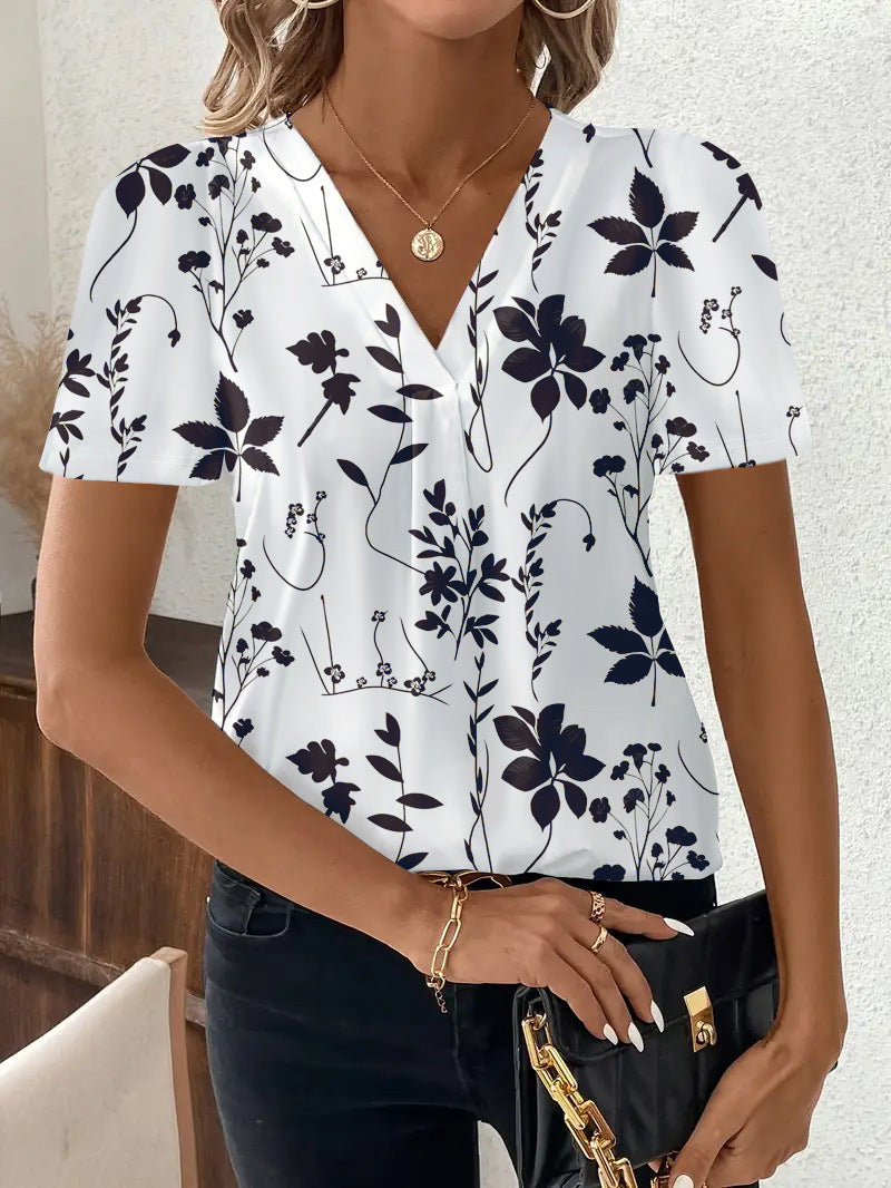 T-shirt Femme Imprimé Col V & Style Décontracté