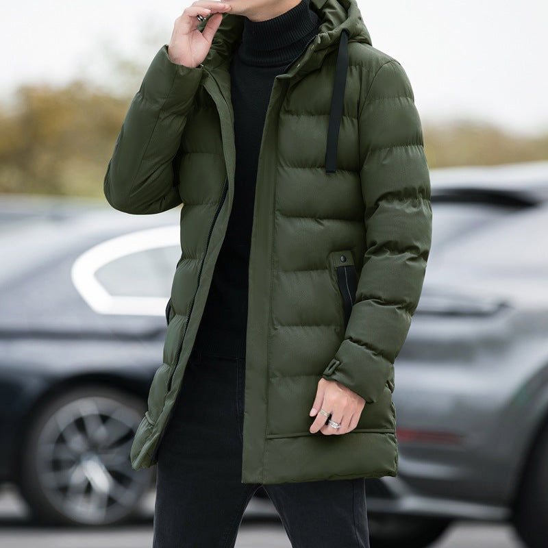 Veste matelassée homme mi-longue épaisse et chaude pour lhiver, capuche intégrée, style coréen, coupe moderne et protection contre le froid