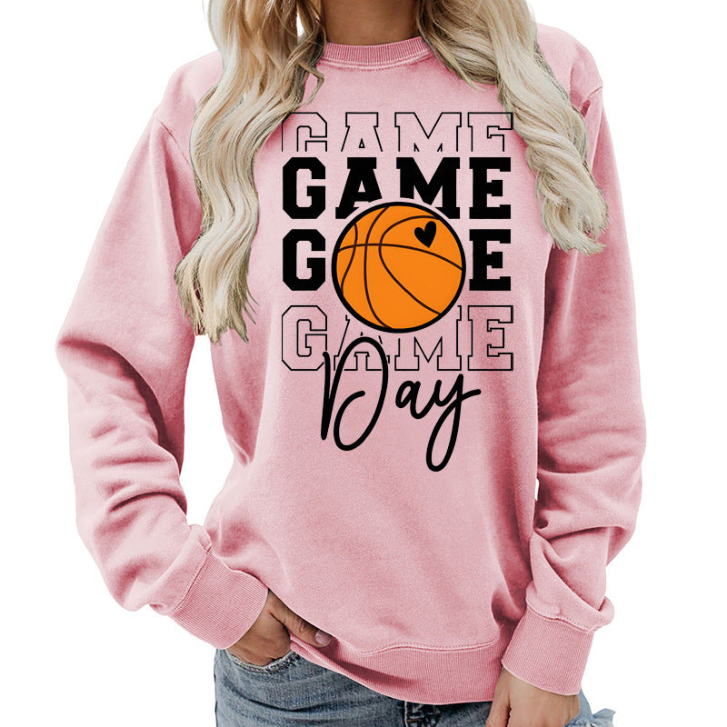Sweat-shirt femme imprimé "Game Day" Coupe ample et décontractée, col rond, parfait pour lautomne et lhiver, style européen tendance