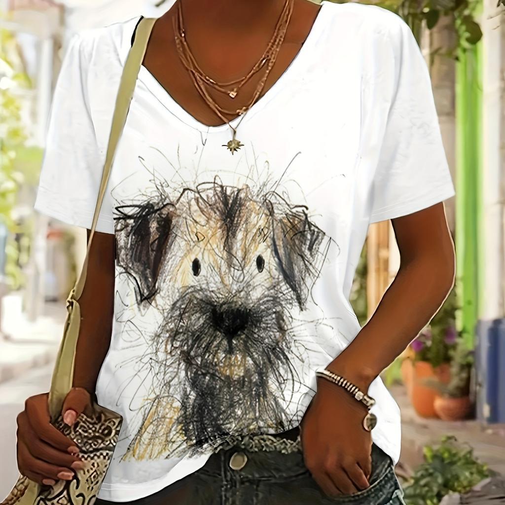 Personalized Animal Print Casual Fashion V-neck Short Sleeve
