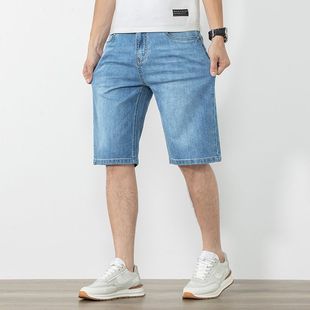 Short mi-long en denim Tencel pour homme Taille élastique, coupe ample et tendance, style décontracté