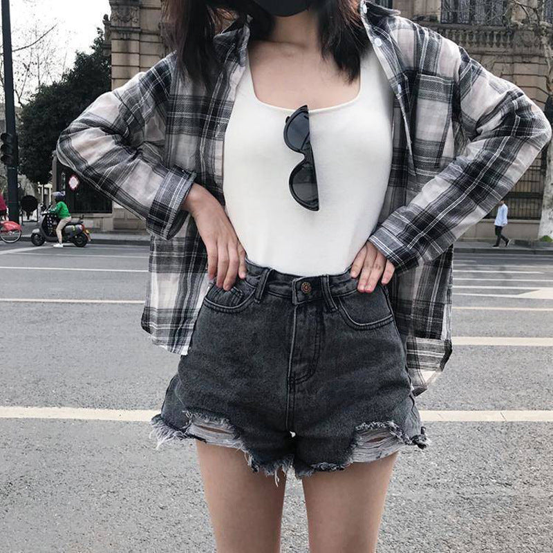 Short en Jean Femme Taille Haute, Évasé & Effet Usé