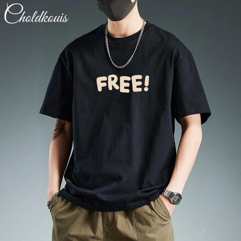 T-shirt homme en coton épais manches courtes, imprimé sobre, coupe ample et confortable