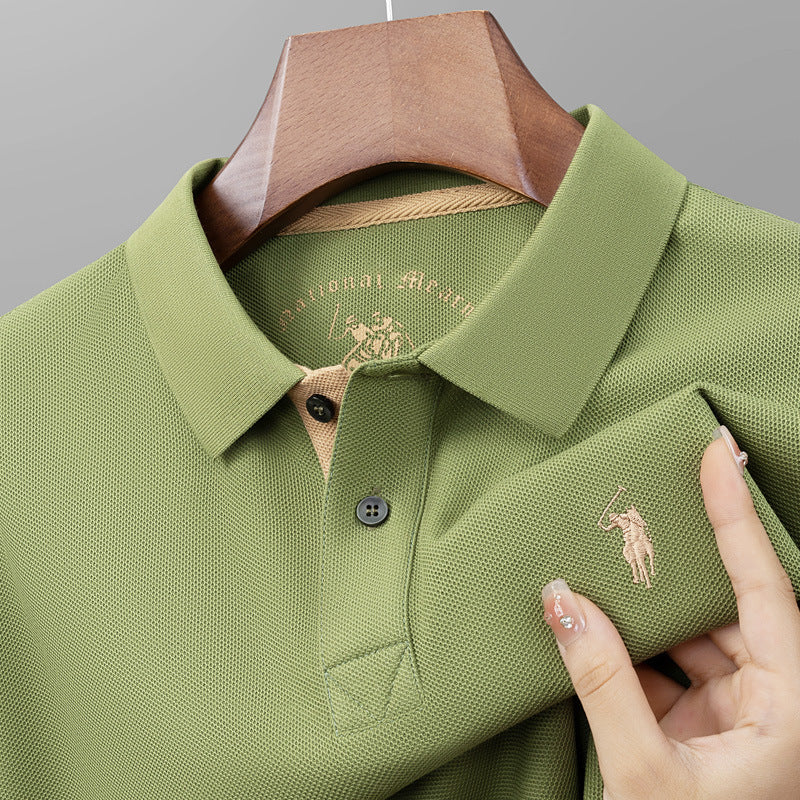 Polo homme en coton mercerisé manches courtes, col à revers, qualité premium