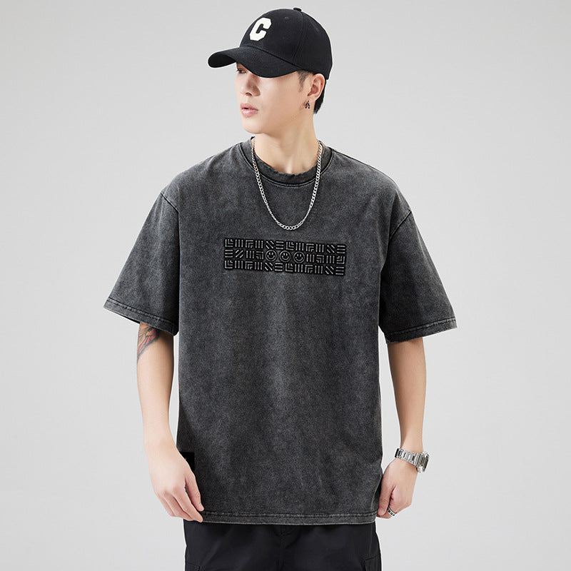 T-shirt homme en coton épais manches courtes, coupe ample, style casual tendance mixte