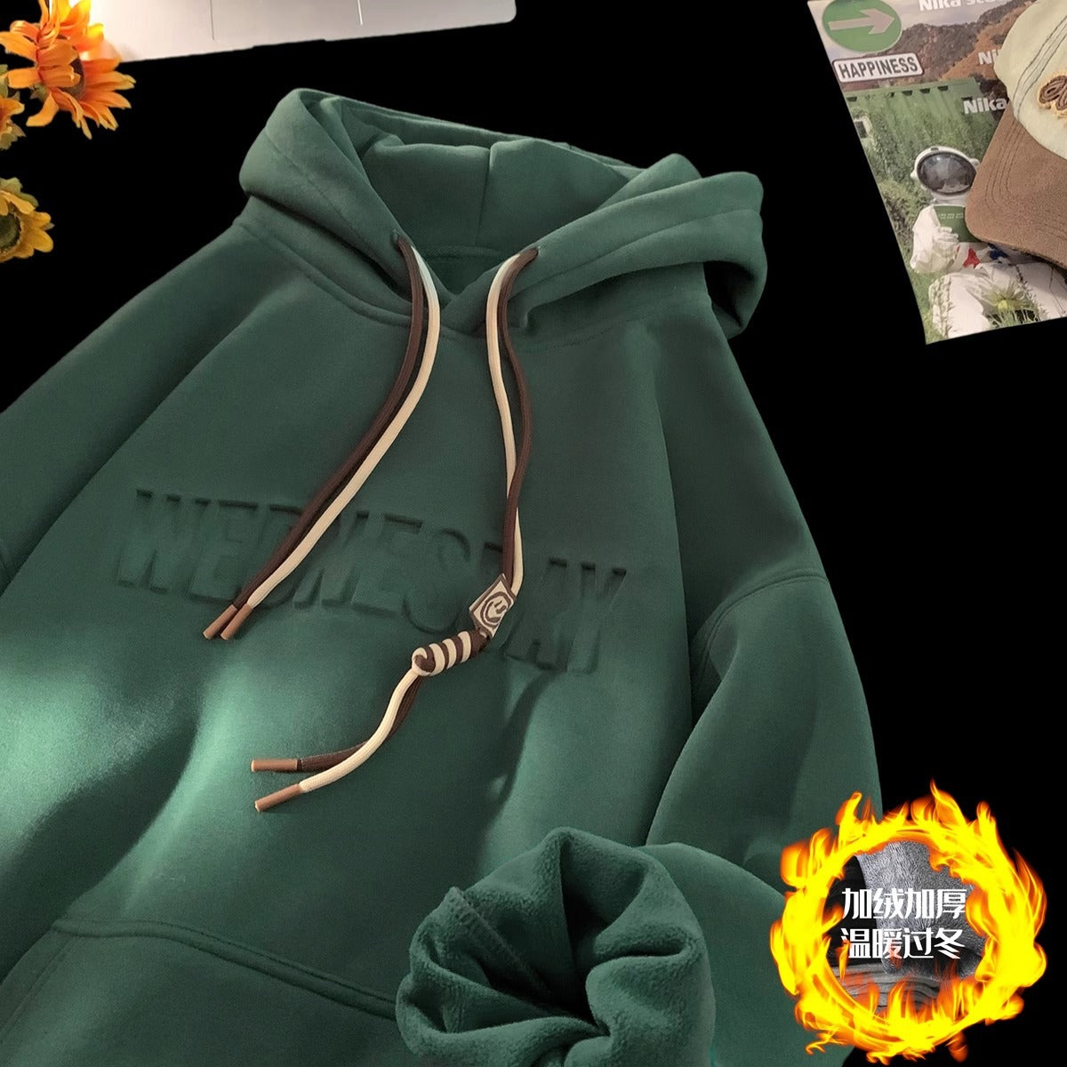 Sweat-shirt homme épais à capuche style urbain, coupe confortable, pour printemps et automne