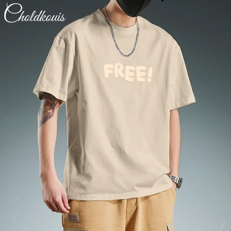 T-shirt homme en coton épais manches courtes, imprimé sobre, coupe ample et confortable