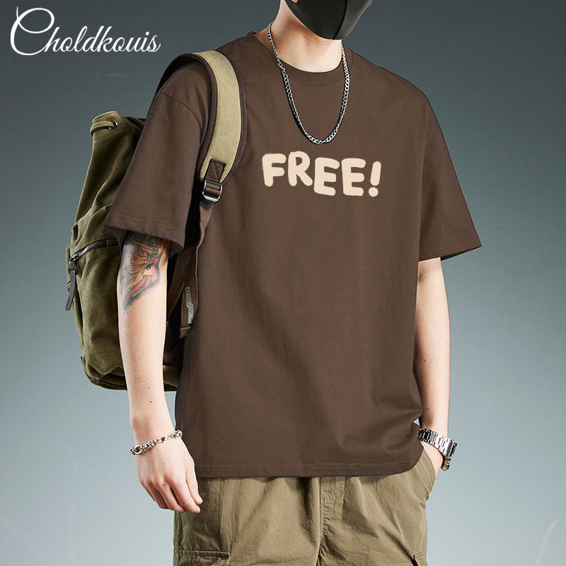 T-shirt homme en coton épais manches courtes, imprimé sobre, coupe ample et confortable