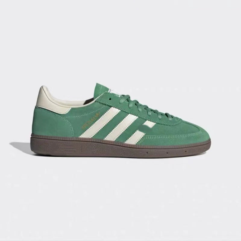 Version cuir véritable \~ chaussures d’entraînement allemandes à trois bandes pour femmes, nouvelles sneakers vertes rétro, polyvalentes, style Forrest Gump, basses et décontractées.
