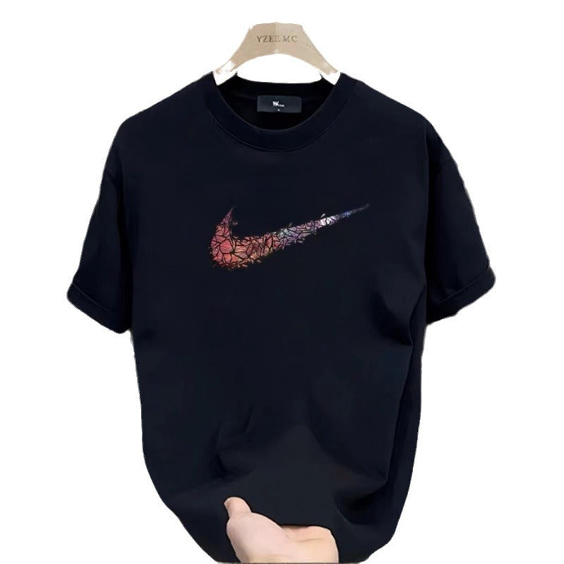 T-shirt homme imprimé coton, col rond, manches courtes ou longues, coupe ample tendance
