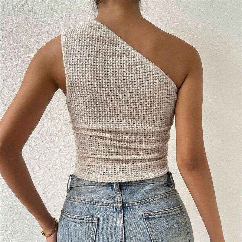 Top Asymétrique Tricoté Épaule Unique & Sans Manches Chic