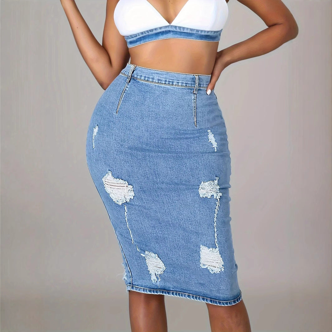 Jupe en Jean Claire Coupe Slim & Fente Discrète