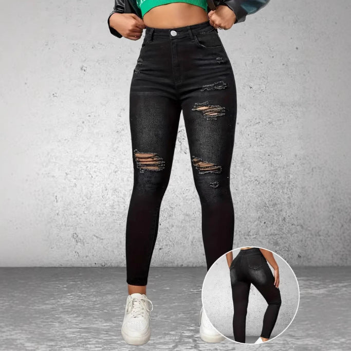 Jean Slim Stretch Femme à Découpes Style Urbain & Tendance