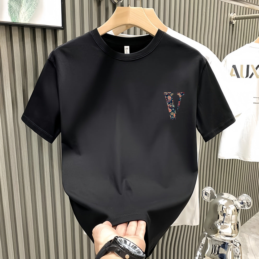 T-shirt homme en coton épais manches courtes, col rond, style tendance et décontracté
