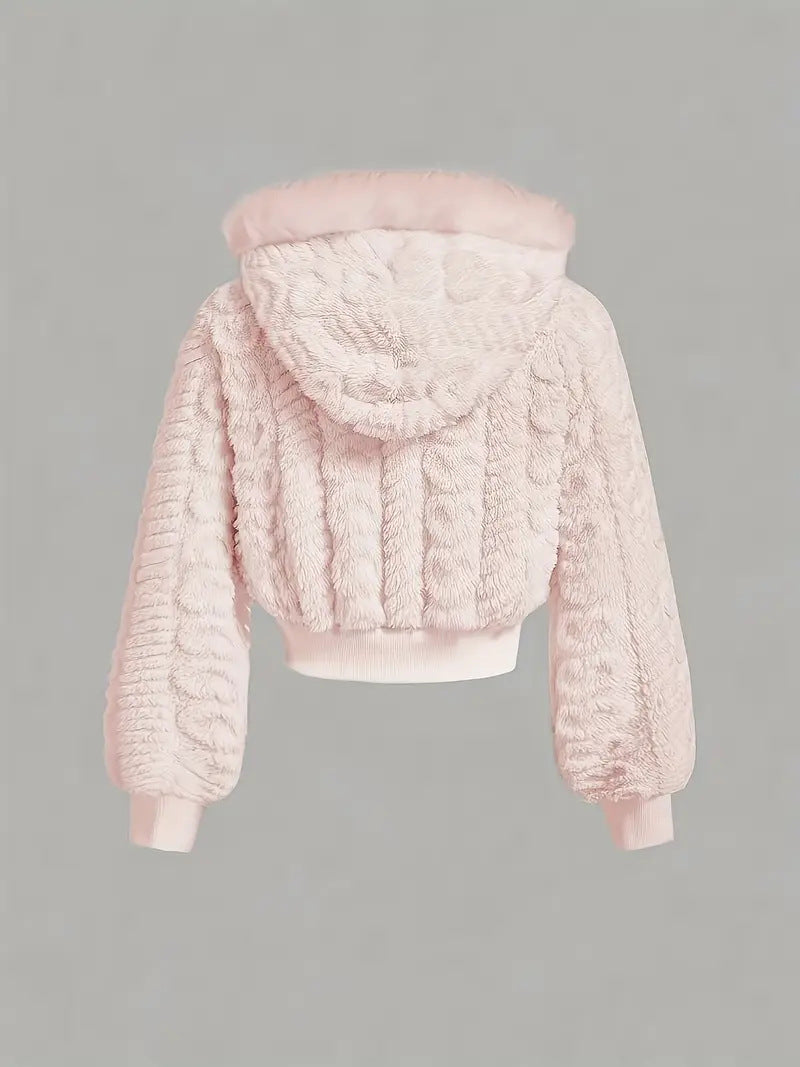 Manteau court rose en fausse fourrure style teddy Veste élégante pour femme, douce et tendance