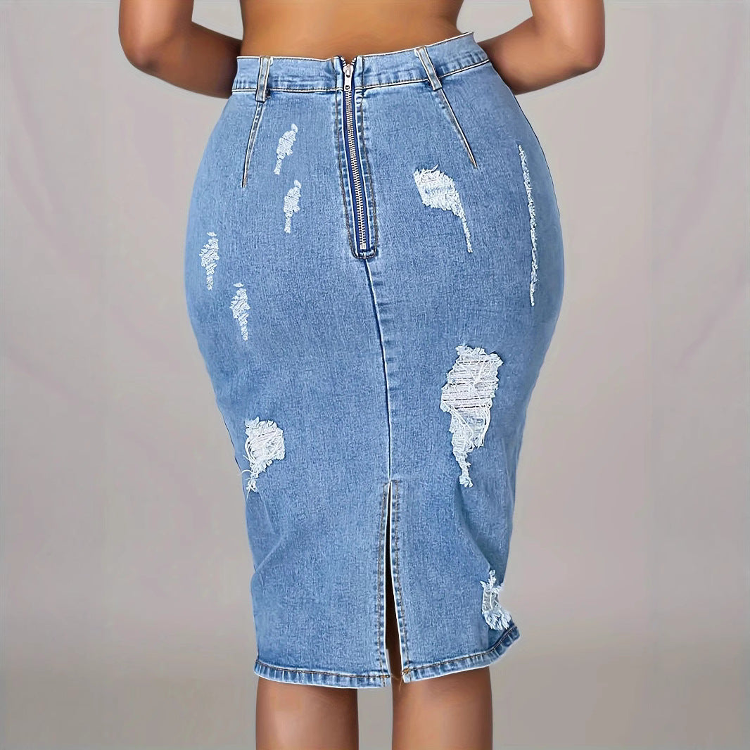 Jupe en Jean Claire Coupe Slim & Fente Discrète
