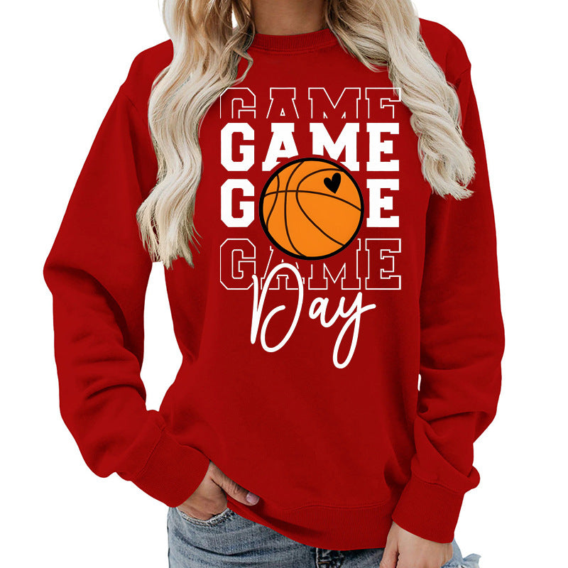 Sweat-shirt femme imprimé "Game Day" Coupe ample et décontractée, col rond, parfait pour lautomne et lhiver, style européen tendance