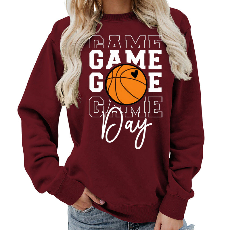 Sweat-shirt femme imprimé "Game Day" Coupe ample et décontractée, col rond, parfait pour lautomne et lhiver, style européen tendance